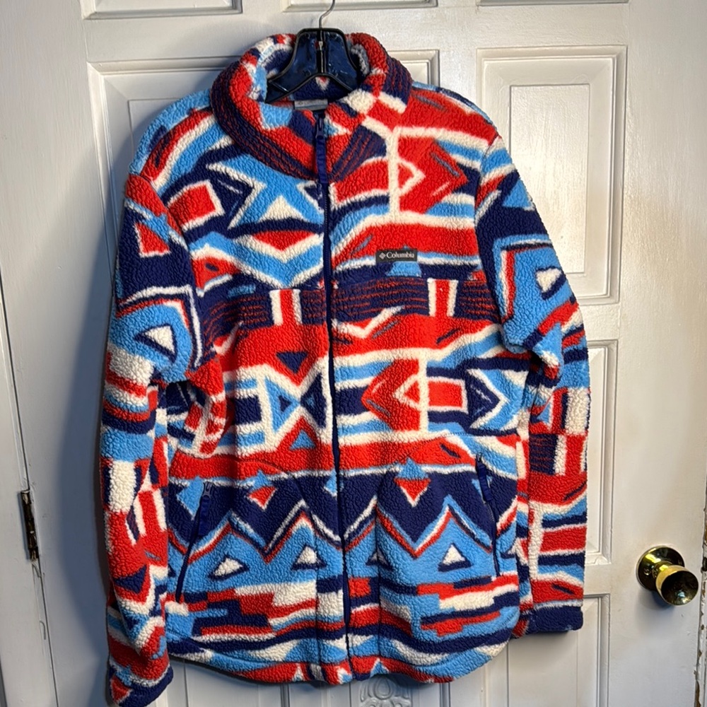 Columbia’s West End Full Zip Red, Lily Print Fleece Jacket Size XL